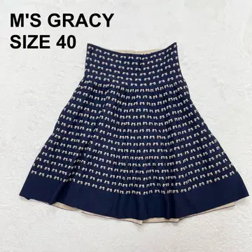 엠즈 그레이시 리본 무늬 배색 니트 플레어 스커트 하이웨스트 (1259)