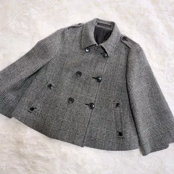 [컨디션 최상] 유나이티드 애로우즈 숏코트 글렌체크 케이프풍 블랙 S