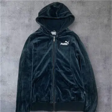 PUMA 벨로아 집업 후드티 후디 짧은 기장 자수 로고 y2k