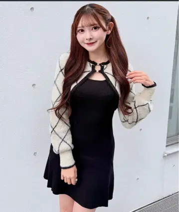 one way NOMAE 다이아 무늬 샤기 볼레로 니트 원피스 겨울 니트