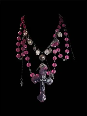 Pink Beads Resin Cross Necklace