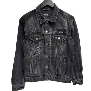 ZARA 그런지 가공 블랙 남성용 데님 자켓 G