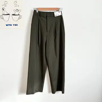 유니클로/UNIQLO 턱 와이드 팬츠 새상품 카키 S 깔끔한 캐주얼