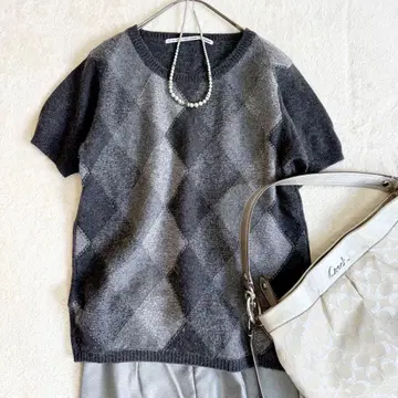 프레임워크 캐시미어 100% 아가일 무늬 반팔 니트 스웨터 그레이