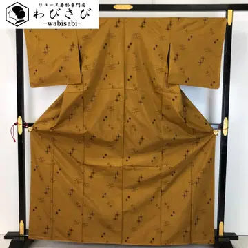 기모노 격자 류큐 무늬 노랑 브라운 교육용 실 톨 사이즈 K-5562
