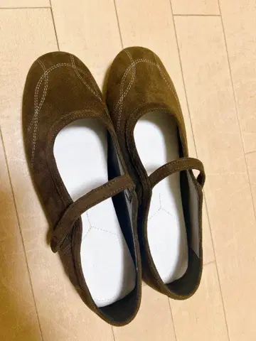 hiamu 브라운 스웨이드 스트랩 발레 슈즈