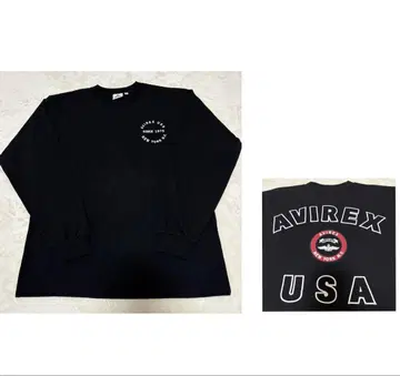 새상품급 AVIREX 긴팔 셔츠 롱T 백 로고 자수 블랙