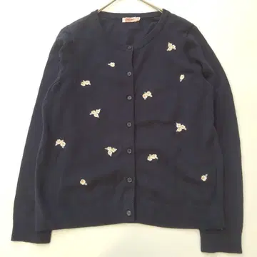 캐스키드슨 크루넥 꽃무늬 자수 가디건 네이비 M