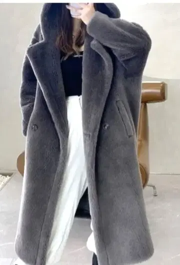 새상품 ABITOKYO 후드 부착 오버 사이즈 보아 코트 그레이