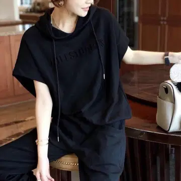 셋업 블랙 후드티 반팔 조거 팬츠 루즈핏 한국 M사이즈