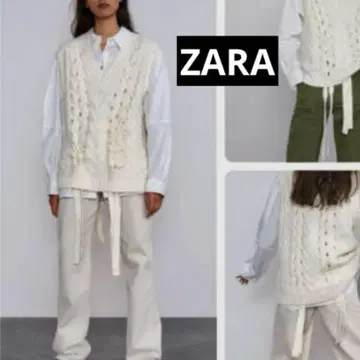 ZARA 케이블 니트 베스트 화이트 S 베스트 V넥 자라