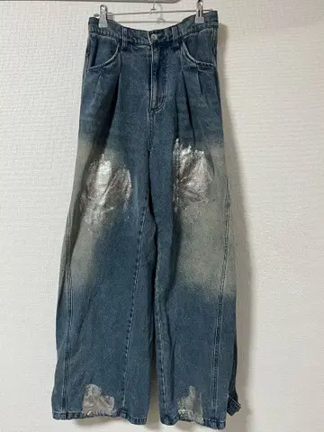 데미지 가공 와이드 레그 데님 팬츠