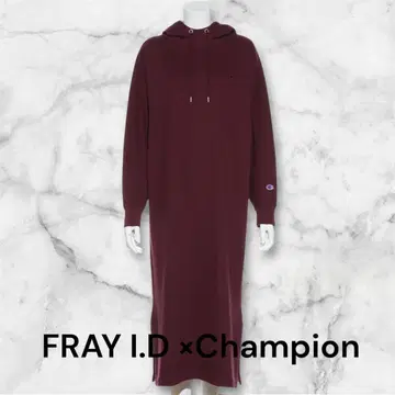 FRAY I.D x Champion 맨투맨 원피스 후드 와인 컬러