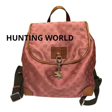 헌팅월드 올 패턴 백팩 캔버스 가죽 백팩 오렌지
