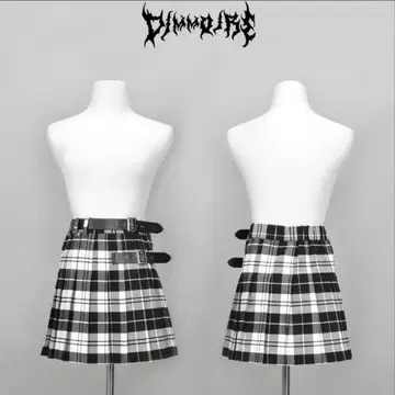 DimMoire 벨트 플리츠 미니 스커트 플리츠 스커트 체크
