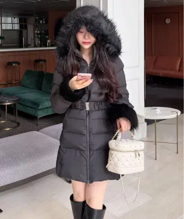 ROYAL PARTY 벨트 부착 퍼피 재킷 코트 블랙