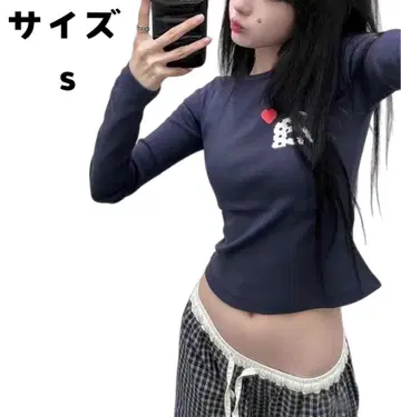 [ 새상품 ] aeae 네이비 긴팔T셔츠 폴카 도트 프린트