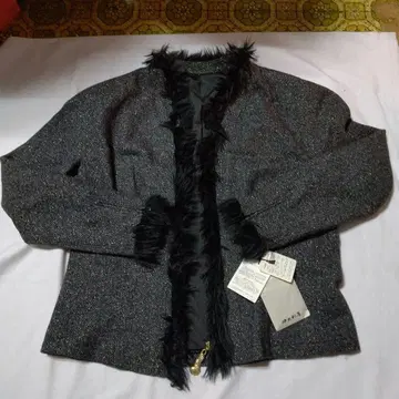 이타리야 라메 믹스 인조 모피 부착 자켓 13호 미사용 택 포함