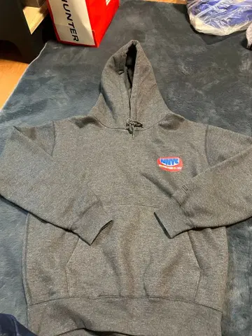 NNYC 프린트 로고 후드 부착 후드티 그레이