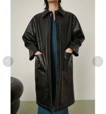 RIM.ARK 디자인 스티치 미들 코트 블랙 인조 가죽 아우터