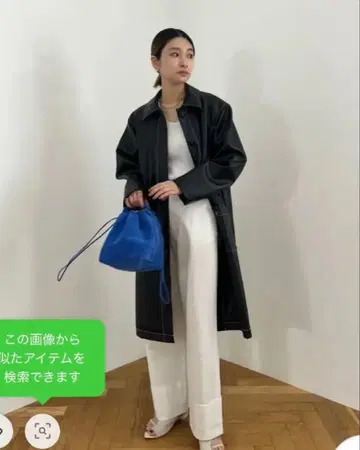 RIM.ARK 디자인 스티치 미들 코트 블랙 인조 가죽 아우터