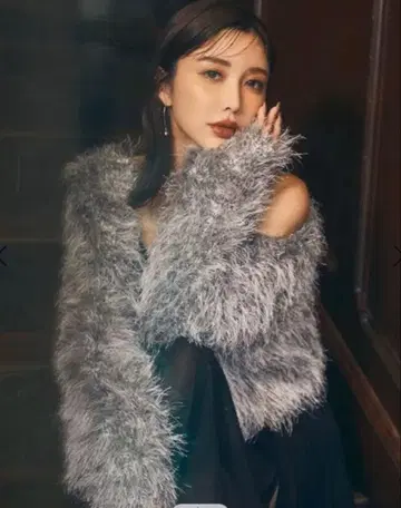 퍼 느낌 니트 가디건 그레이