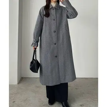 카라 티어 헤링본 스텐칼라 롱 코트