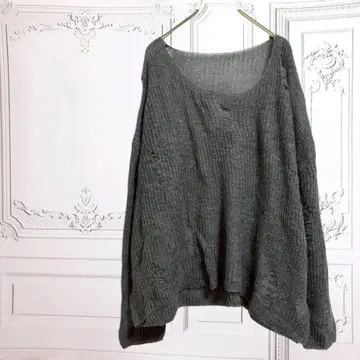 원숄더 니트 스웨터 [ F ] 그레이 시어 데미지 오버사이즈 얇은 소재