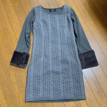 salire 소매 퍼 케이블 짜임 미니 원피스