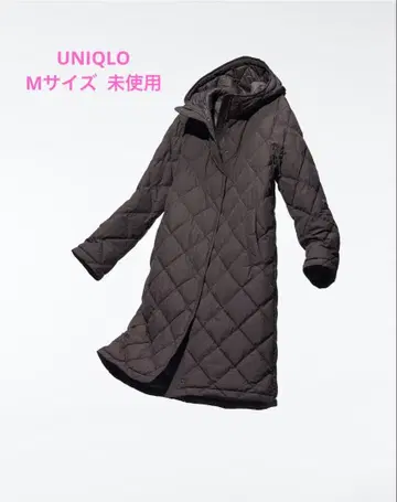 유니클로 퍼프 테크 롱 코트 릴랙스 핏 다크 브라운 M 미사용