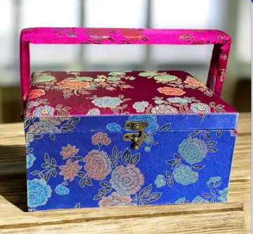 레트로 중국 자수 쥬얼리 박스 (거울 칸막이 포함)