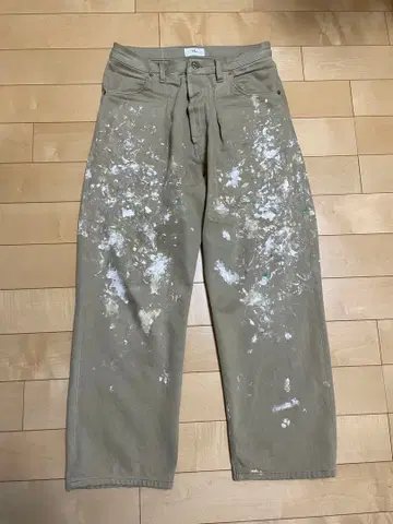 페인트 가공 베이지 와이드 팬츠 코튼 100%