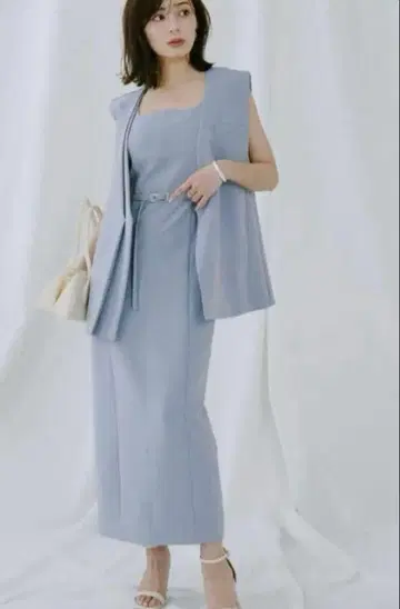 anuans 더블 프론트 베스트 세트 원피스 네이비