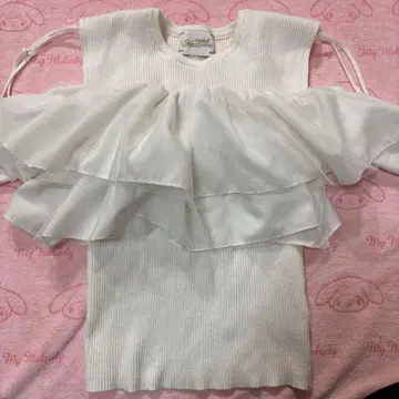 michellMacaron 개더 프릴 니트탑 화이트