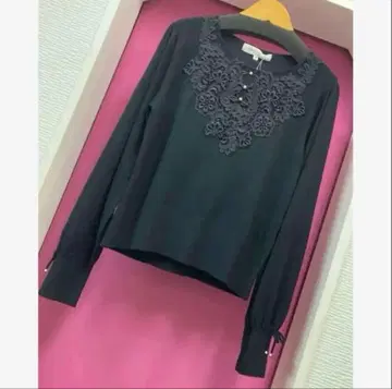 슈퍼 뷰티 블랙 자수 니트 긴팔 상의