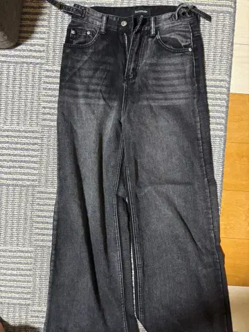 Asapmode 다크 그레이 와이드 레그 데님