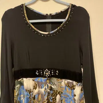 슈퍼 뷰티 꽃무늬 긴팔 원피스 블랙/블루