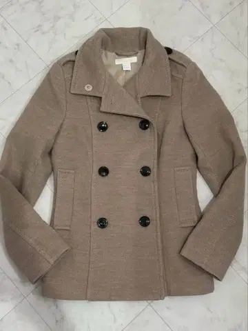 H&M 베이지 컬러 피 코트 더블 버튼