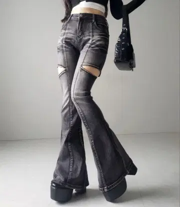 me+em select 컷 아웃 빈티지 스트레치 플레어 데님