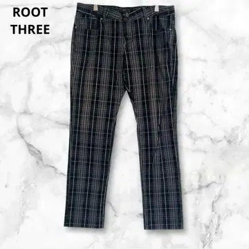루트 쓰리 그레이 체크 무늬 캐주얼 팬츠 바지 XL
