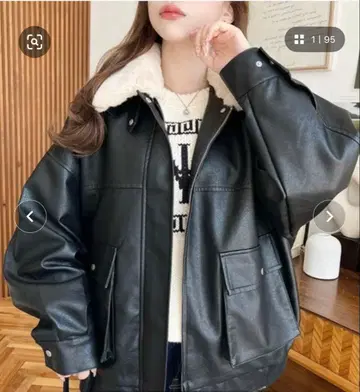 티펫 포함 인조 가죽 블루종 블랙