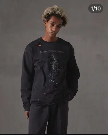 GRANCY 데미지 T셔츠 다크 그레이