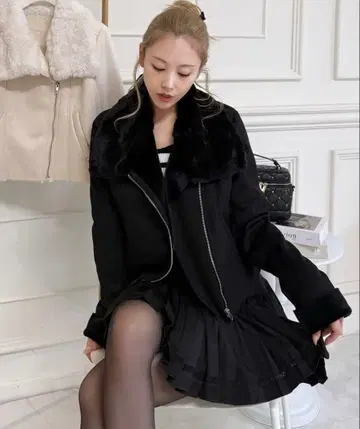 ROYAL PARTY 페이크 무스탕 자켓 코트 블랙 M