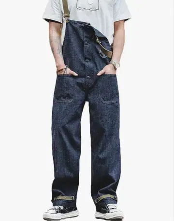 다크 데님 버튼 오버롤