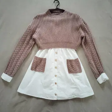 bubbles 니트 x 셔츠 레이어드 원피스