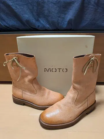 MOTO 이케 히데오 가죽 페코스 부츠 레드윙