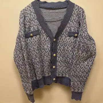 블루 화이트 니트 가디건