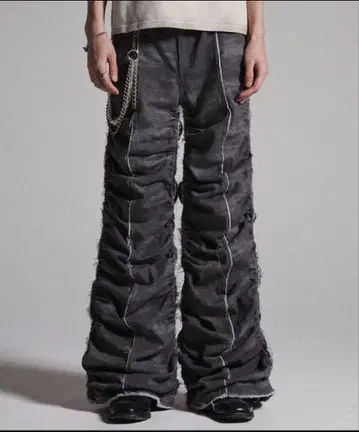 [ GRANCY ] 셔링 데미지 디자인 코튼 팬츠 S 그레이