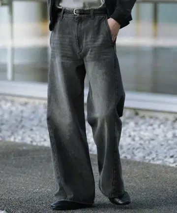 WYM LIDNM CURVED FLARE DENIM SLACKS 그레이