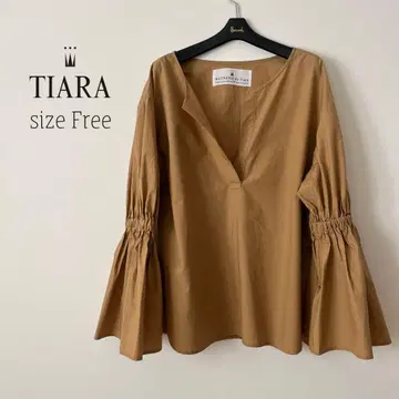 티아라 TIARA 베이지 플레어 슬리브 셔츠 면 100% 빅